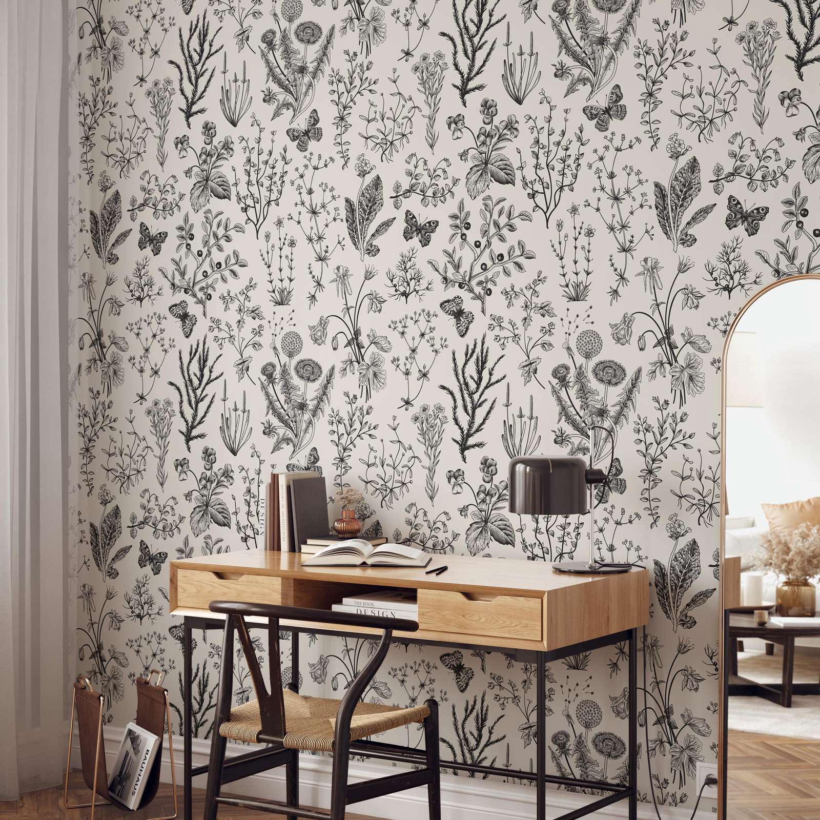 Black and Beige Vintage Herbs  - огляд і ціна Herbal Wallpaper